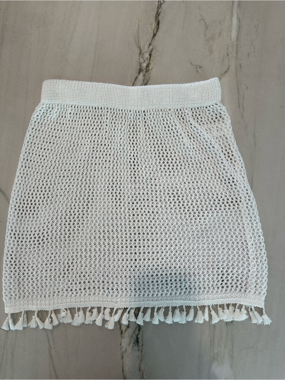 Women's White Crochet Tassel Hem Skirt